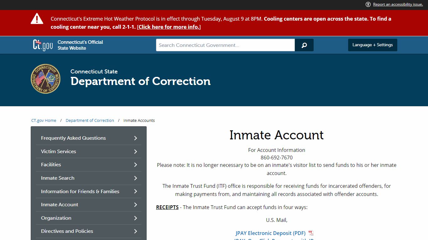 Inmate Accounts - Connecticut